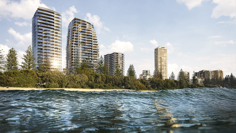 The twin towers of the five-star Mondrian hotel will become an eye-catching feature of the Burleigh skyline.
