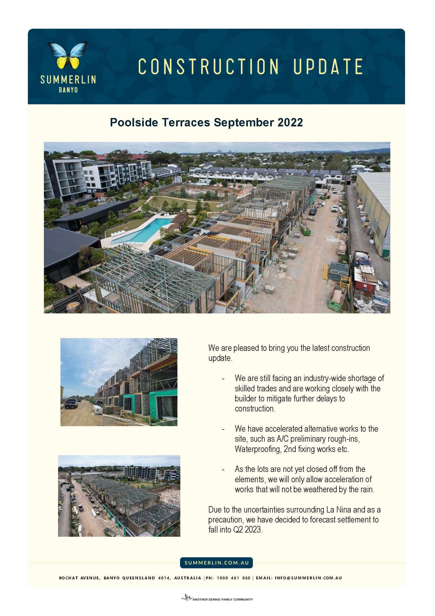 Summerlin Banyo Poolside Terrace Homes September 2022 Construction